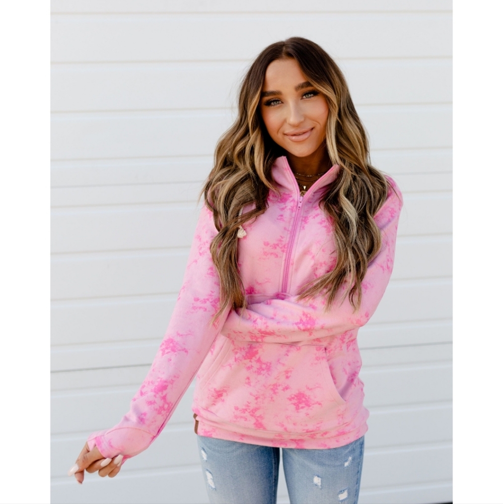 Ampersand Avenue Halfzip sweatshirt Pink Tie Dye size medium NWT